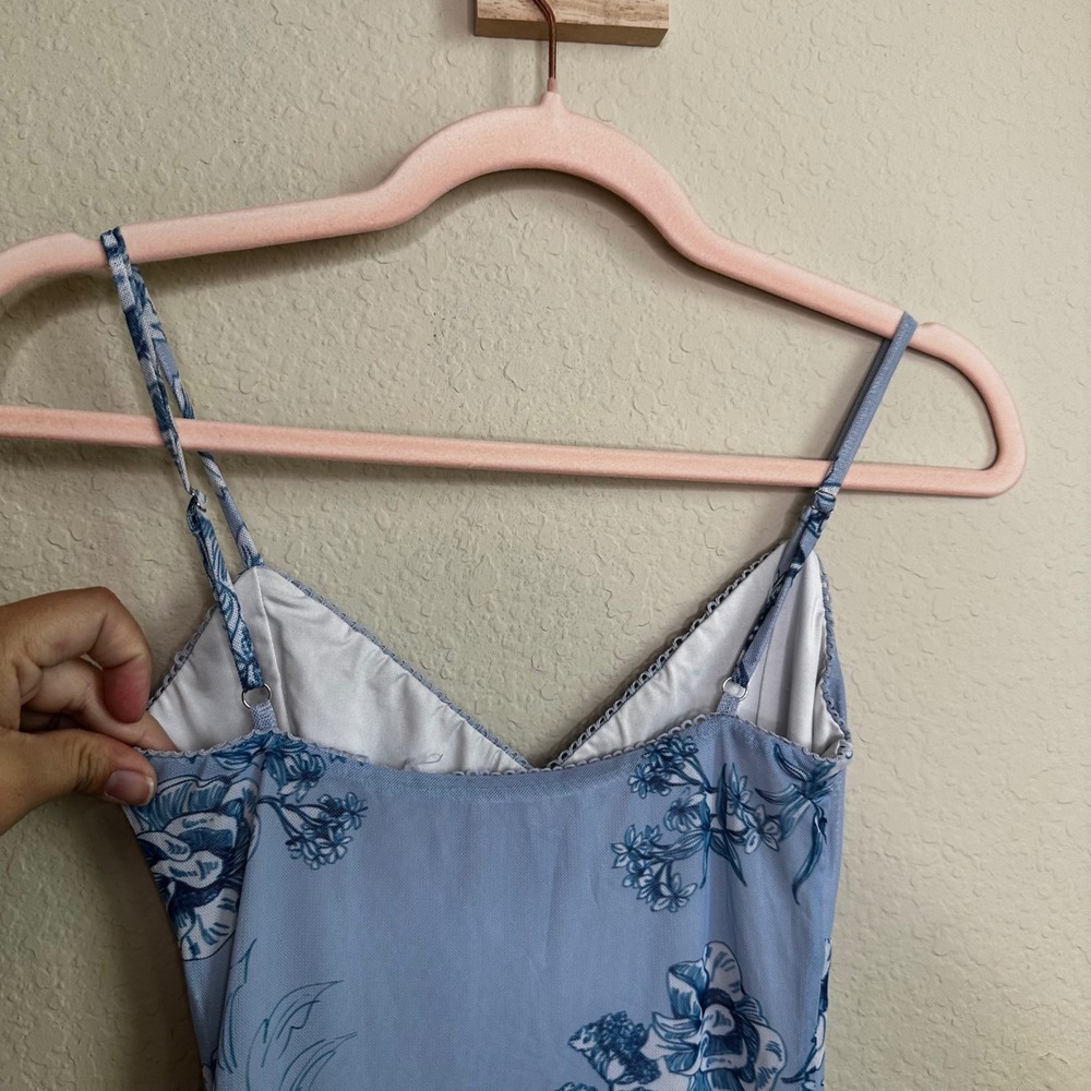Tiger Mist Coquette Blue Floral Mesh Maxi Dress Adjustable Straps Size XS - Picture 4 of 9